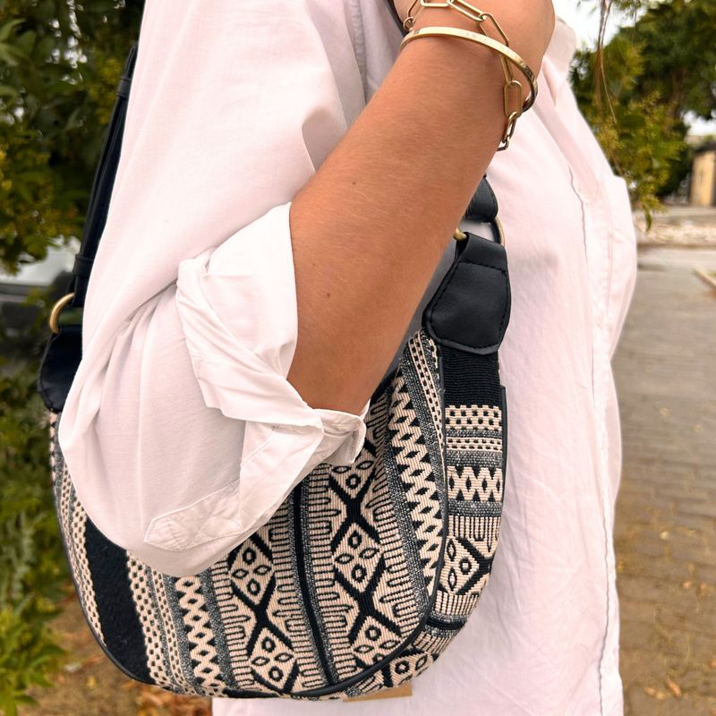 Jacquard-Hobo-Tasche – Grey Metro (schwarzer Riemen)