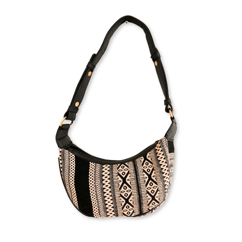 Jacquard-Hobo-Tasche – Grey Metro (schwarzer Riemen)