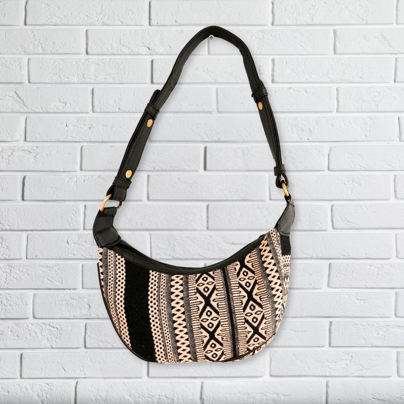 Jacquard-Hobo-Tasche – Grey Metro (schwarzer Riemen)