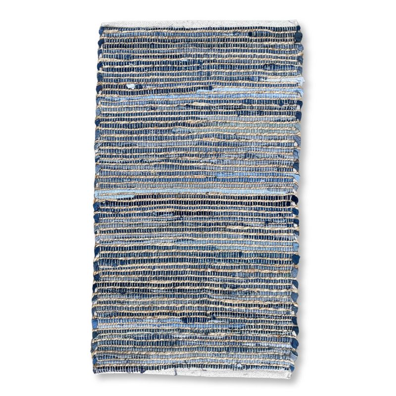 Mittelgroßer Teppich aus Jute und recycelter Baumwolle – 90 x 150 cm – Blau