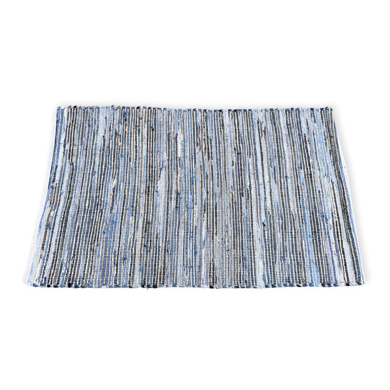 Großer Teppich aus Jute und recycelter Baumwolle – 130 x 170 cm – Blau
