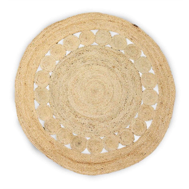 Großer, runder weicher Juteteppich mit Kreisen innen, 120 cm