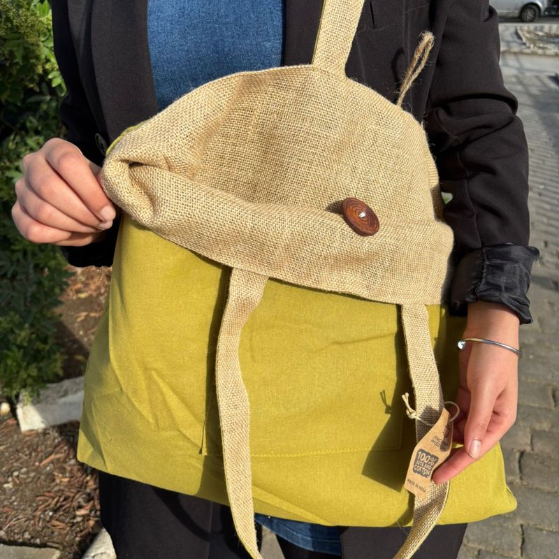 Wendbare Big Bag aus Jute und Baumwolle - Pistazie