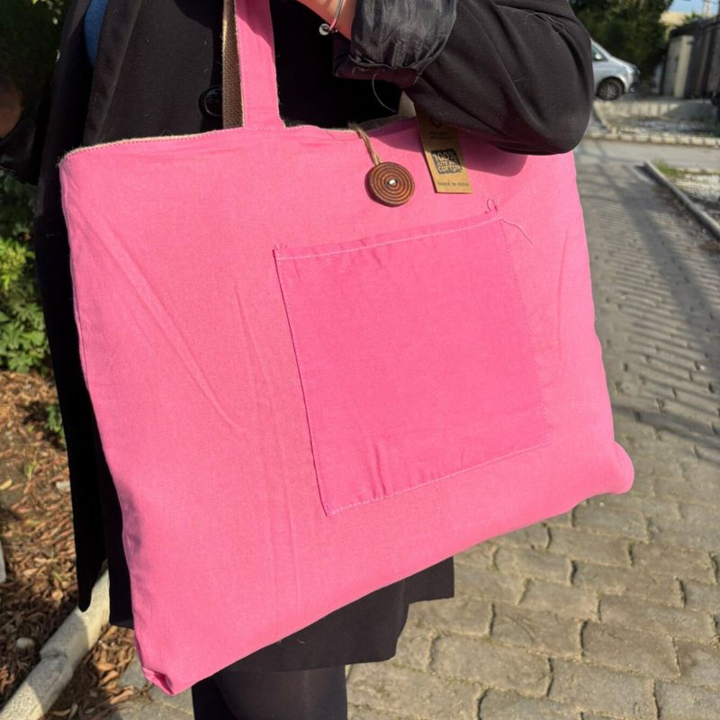 Wendbare große Tasche aus Jute und Baumwolle - Rosa (204C)