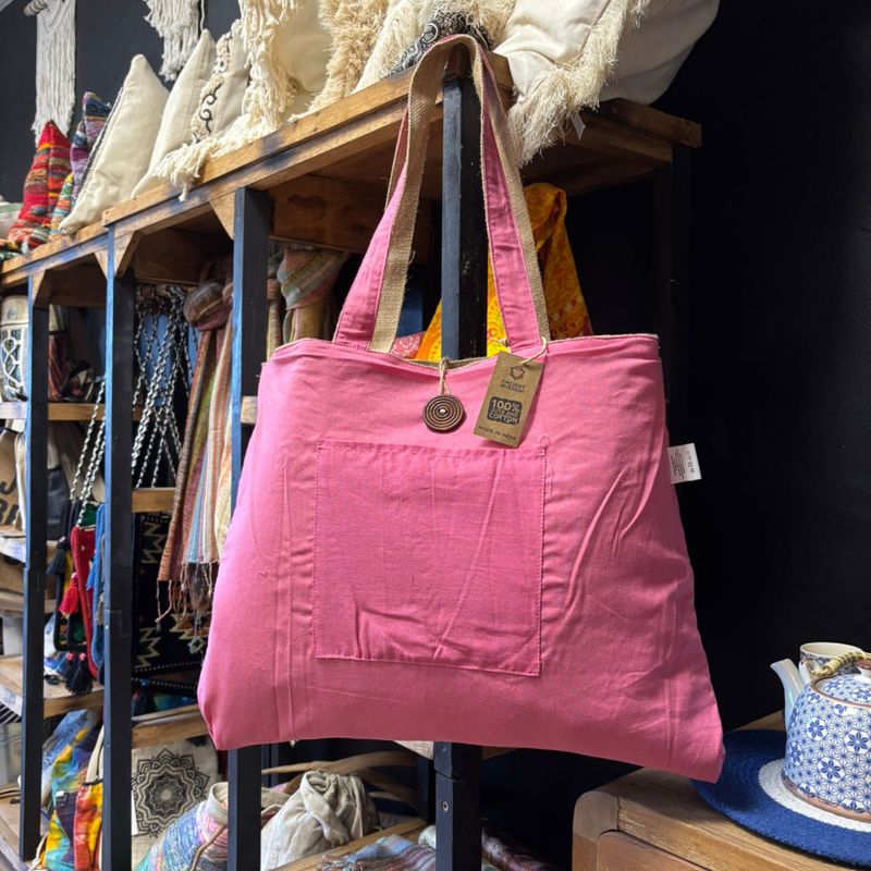 Wendbare große Tasche aus Jute und Baumwolle - Rosa (204C)