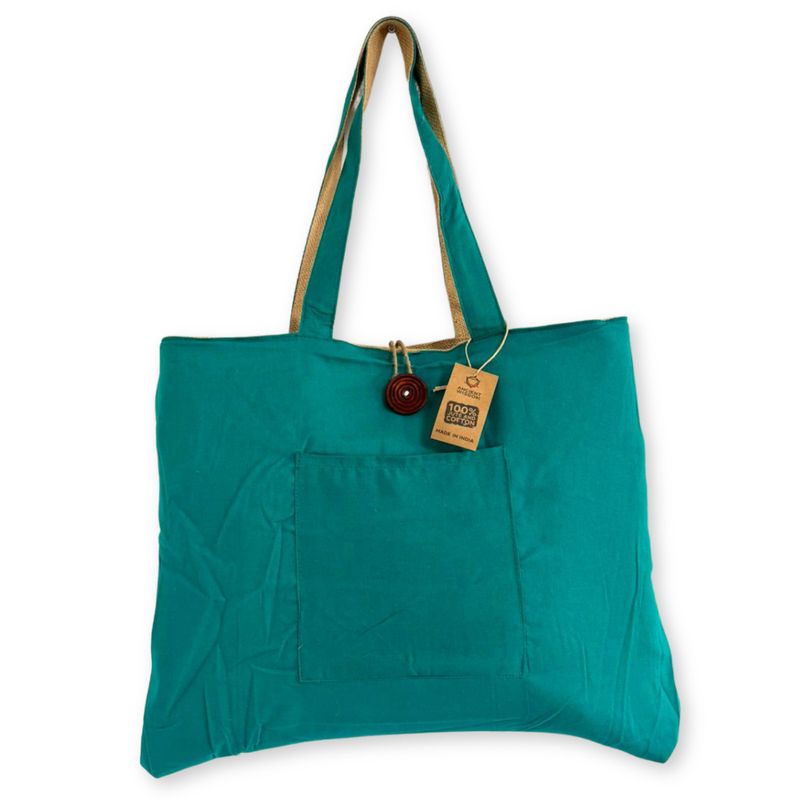 Wendbare große Tasche aus Jute und Baumwolle - Blaugrün (7717C)