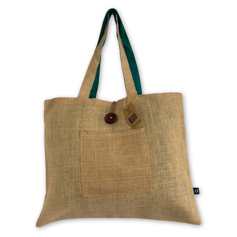 Wendbare große Tasche aus Jute und Baumwolle - Blaugrün (7717C)