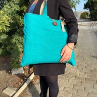 Wendbare große Tasche aus Jute und Baumwolle - Blaugrün (7717C)