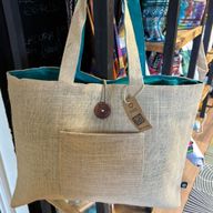 Wendbare große Tasche aus Jute und Baumwolle - Blaugrün (7717C)