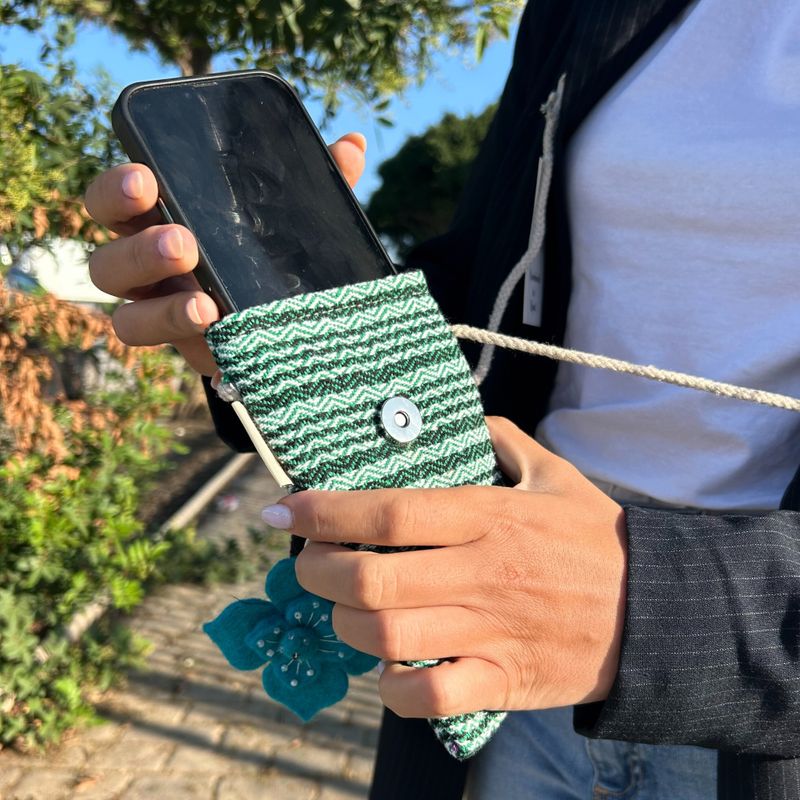 Handytasche Streifen Grün - Blumendekor
