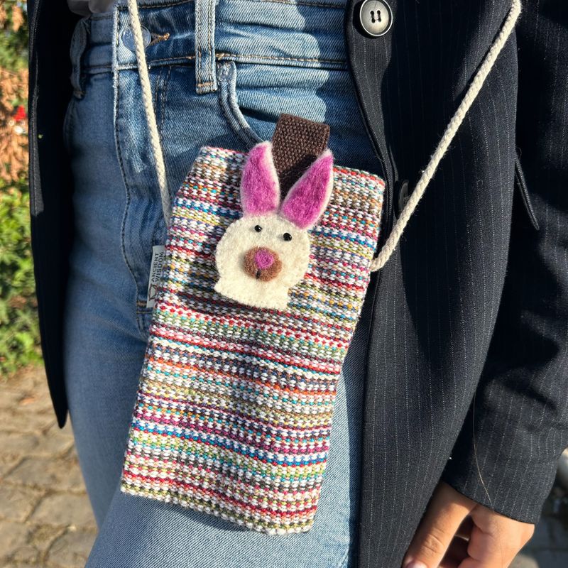 Handytasche Streifen Rosa - Hasen Dekor