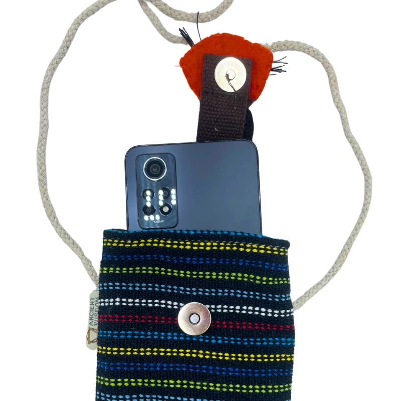 Handyhalter-Tasche in Schwarz und Mehrfarbig – Fuchs-Dekor