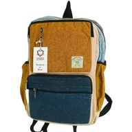 Großer kastenförmiger Rucksack aus Hanf – Blaugrün und Kurkuma