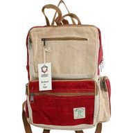 Großer kastenförmiger Hanf-Rucksack - Weinrot & Creme