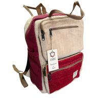 Großer kastenförmiger Hanf-Rucksack - Weinrot & Creme