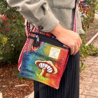 Partytasche mit Pilz-Stickerei aus Hanf - Orange Pilze