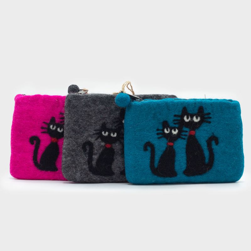 Naturfarbene Filz-Reißverschlusstasche (verschiedene) - Two Cats