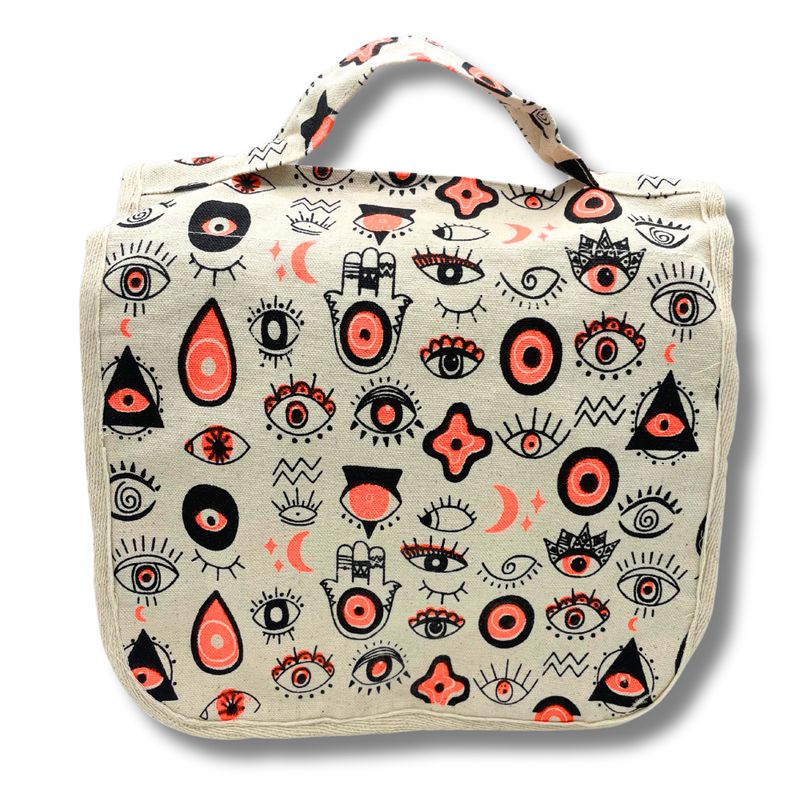 Große Baumwoll-Canvas-Kulturtasche mit Multi-Eyes-Design