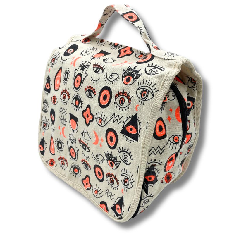 Große Baumwoll-Canvas-Kulturtasche mit Multi-Eyes-Design