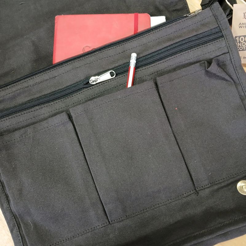 Laptop-Umhängetasche aus Baumwollcanvas - Anthrazit