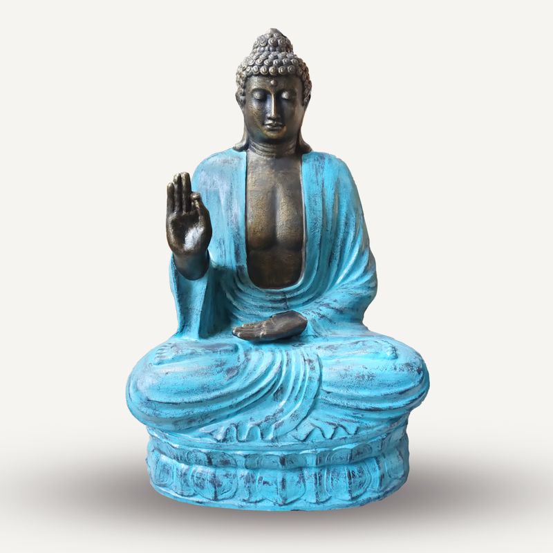 Großer Buddha aus Türkis und Stein, der auf einer Lotusblüte lehrt – 2 m