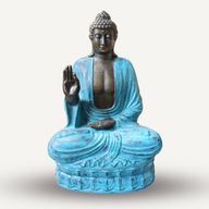 Großer Buddha aus Türkis und Stein, der auf einer Lotusblüte lehrt – 2 m