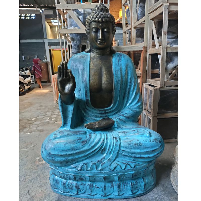 Großer Buddha aus Türkis und Stein, der auf einer Lotusblüte lehrt – 2 m