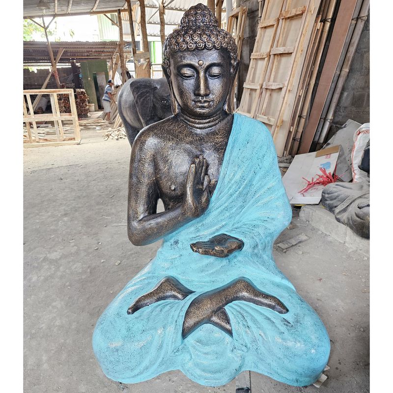 Großer türkisfarbener und steinerner Buddha zur Meditation im Stupa – 1,5 m