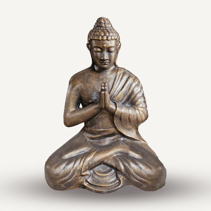 Mittelgroße betende Buddha-Statue in Antikgold, 1,2 m hoch