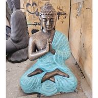Mittelgroße betende Buddha-Statue in Türkis und Gold – 1,2 m hoch
