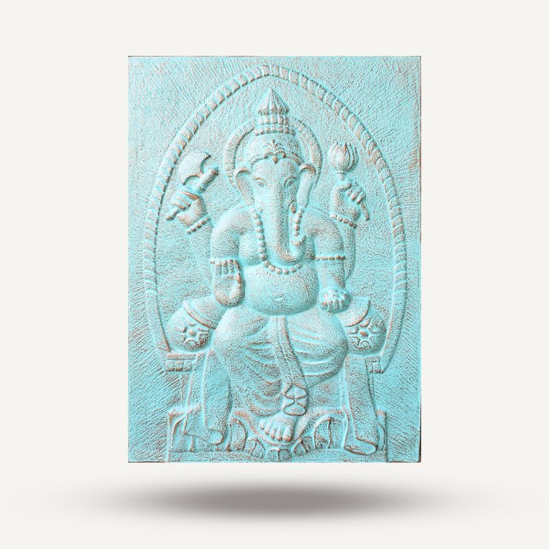 Großer Ganpati Türkis Relief - 0,7x1m