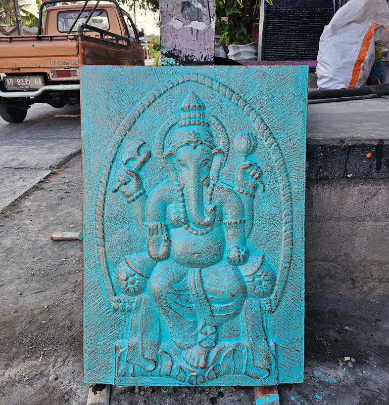 Großer Ganpati Türkis Relief - 0,7x1m