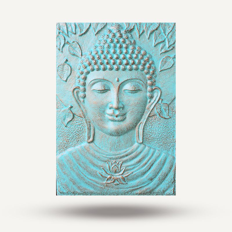 Großer Buddha Türkis Relief - 0,7x1m