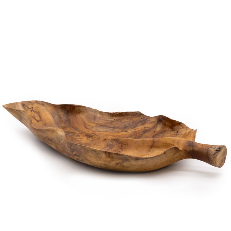 Große blattförmige Obstschale aus Teakholz - 40x24x5cm