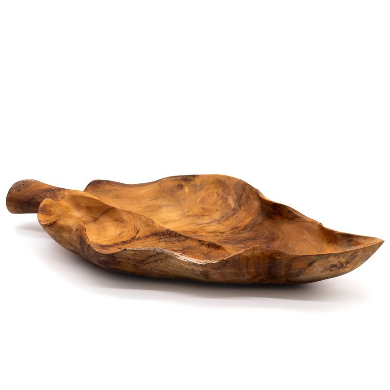 Große blattförmige Obstschale aus Teakholz - 40x24x5cm
