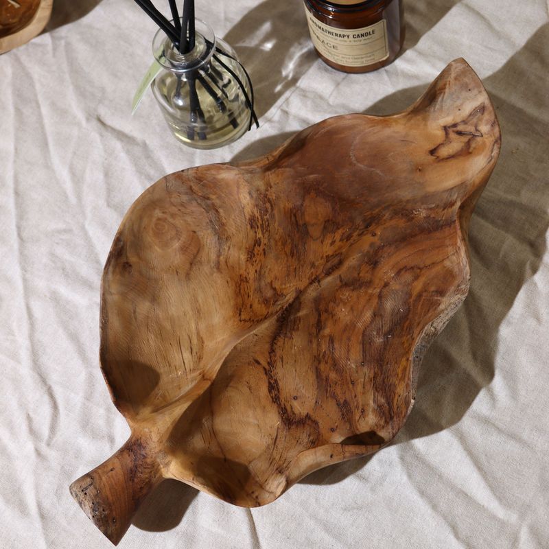 Große blattförmige Obstschale aus Teakholz - 40x24x5cm
