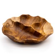 Glatte, runde Obstschale aus Teakholz mit drei Fächern – 30 x 5,5 cm