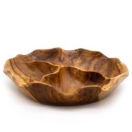 Glatte, runde Obstschale aus Teakholz mit drei Fächern – 30 x 5,5 cm