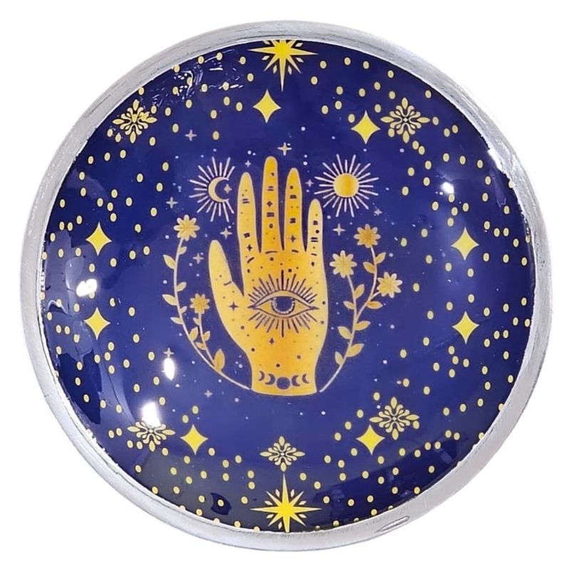 Emaillierter Opferteller mit drei Beinen – Hamsa Mitternachtsblau