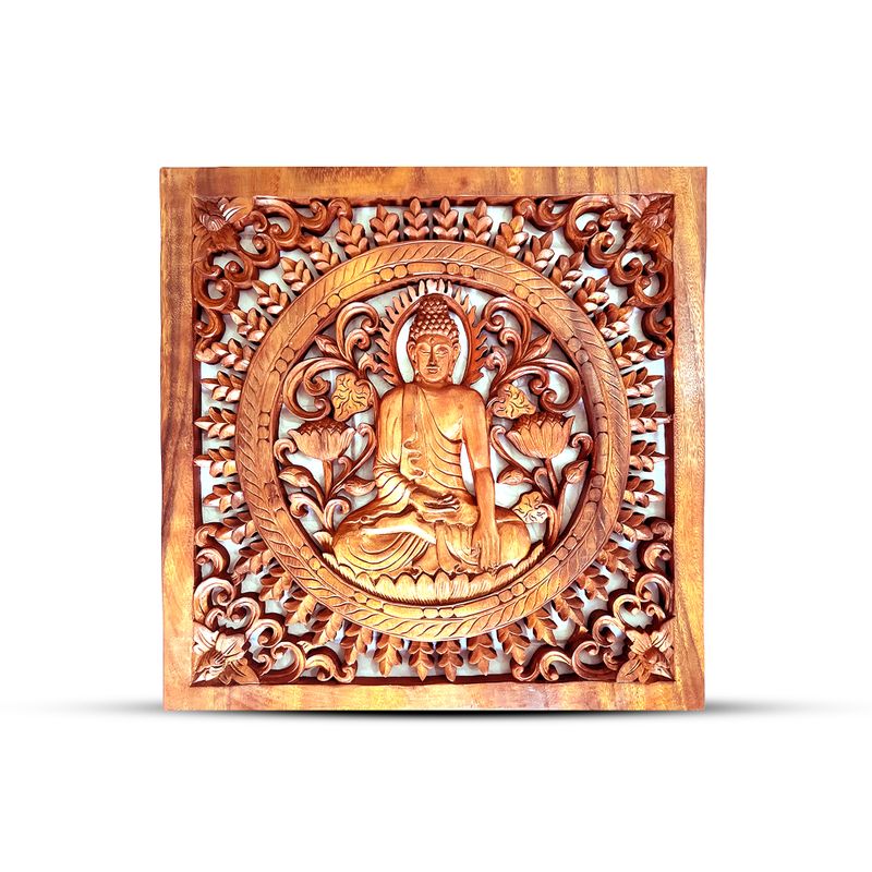 Quadratisches dekoratives Buddha-Panel aus Holz 40x40cm