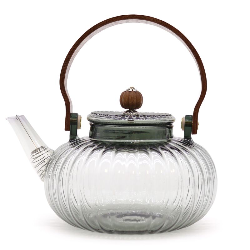 Teekanne aus Glas mit Sieb - Anthrazit, gerippte Perle - 950 ml