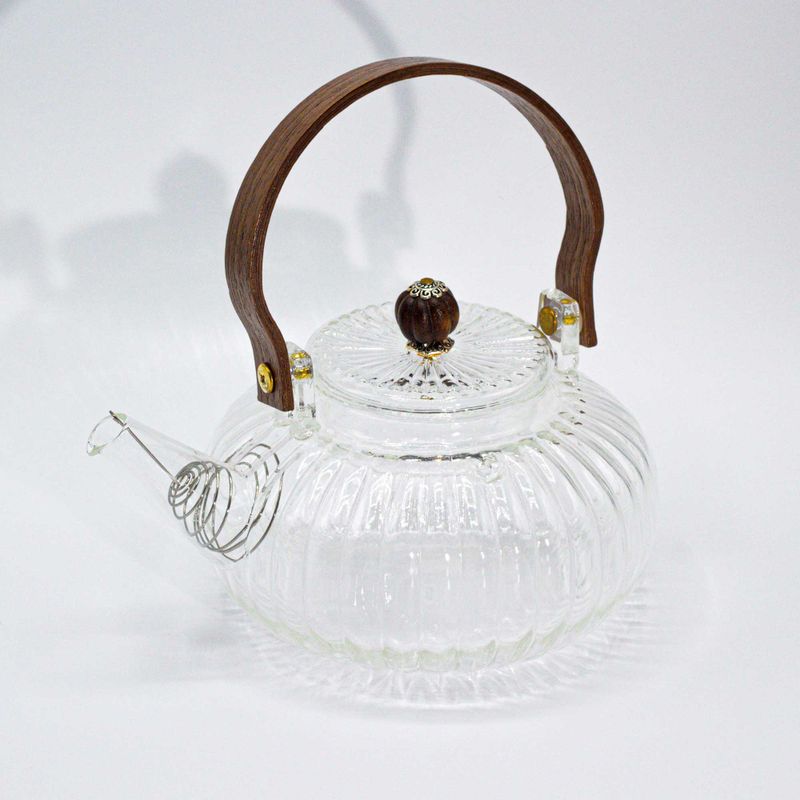 Teekanne aus Glas mit Sieb - Klare gerippte Perle - 850 ml