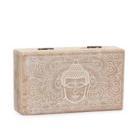 Mittlere quadratische Box 17 x 10 x 4,2 cm – Buddha-Gesicht, weiß getüncht