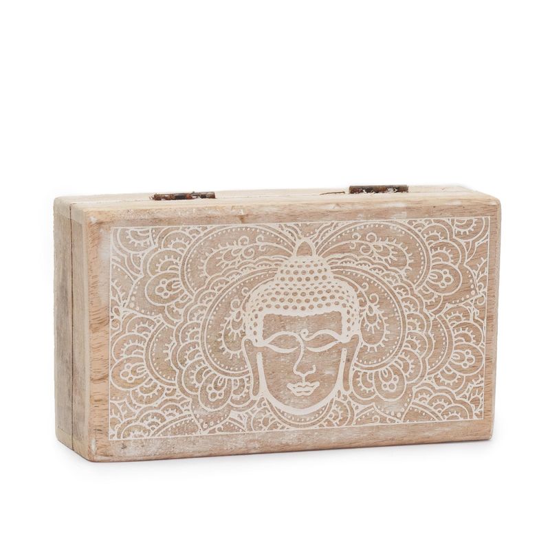 Mittlere quadratische Box 17 x 10 x 4,2 cm – Buddha-Gesicht, weiß getüncht