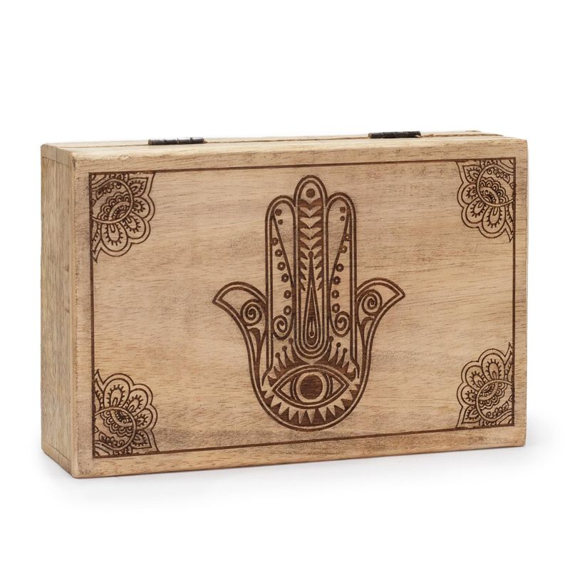Große rechteckige Box 21,5 x 14 x 6,3 cm – Hamsa schwarz eingraviert