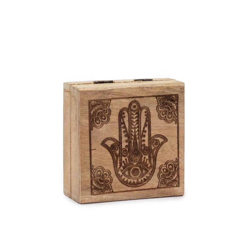 Kleine quadratische Box 10x10x4,2cm - Hamsa Schwarz eingraviert