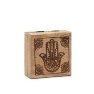 Kleine quadratische Box 10x10x4,2cm - Hamsa Schwarz eingraviert