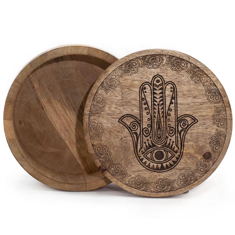 Große runde Box 17,5 x 7,5 cm – Hamsa schwarz eingraviert