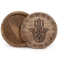 Große runde Box 17,5 x 7,5 cm – Hamsa schwarz eingraviert