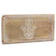 Langes Tablett 30x15x2,5cm - Hamsa Design Whitewash